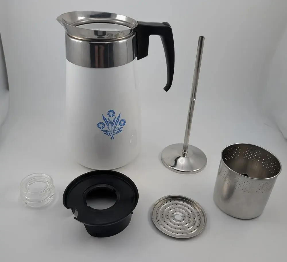 VTG CorningWare Blue Cornflower 9-Cup Coffee Percolator Complete - EUC -